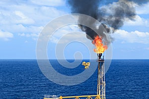 Hot flare boom and fire on offshore production platform