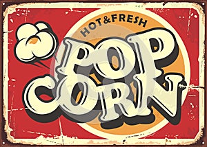 Hot and fresh popcorn vintage metal plate photo