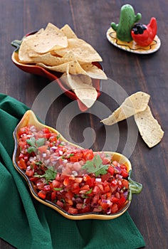 Hot Fresh raw Salsa with Tomatoes, Onions, Chili a