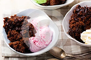 Hot Fudge Pudding Cake with ice cream