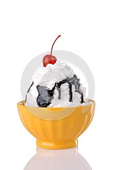 Hot Fudge Sundae With Whipped Cream And Cherry