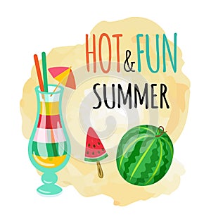 Hot and Fun Summer, Watermelon and Ice Cocktails