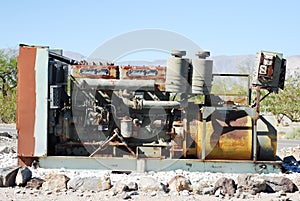 Hot of a gas station decorative rusty machinery in the Death Valley in California, the US