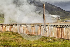 Hot geothermic steam in Iceland, industrial