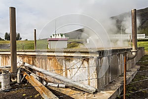 Hot geothermic steam in Iceland, industrial photo