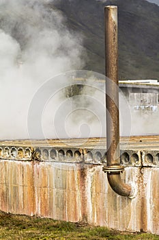 Hot geothermic steam in Iceland, industrial photo