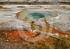 Hot geyser pool in Old Faithful area of Yellowstone National Park