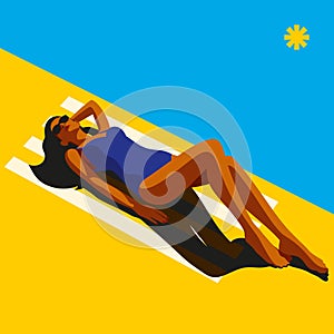 Hot girl sunbathing on the beach. Vacation at sea.