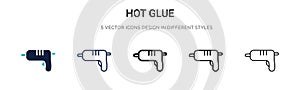 Hot glue icon in filled, thin line, outline and stroke style. Vector illustration of two colored and black hot glue vector icons