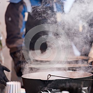 Hot gluhwein in pot