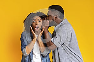 Hot Gossip. Black Guy Sharing Secret With His Shocked Girlfriend