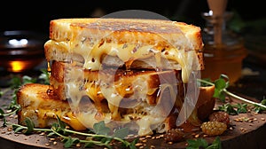 Hot Grilled Cheesy Sandwich For Beakfast Selective Focus Background