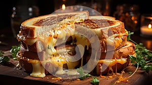 Hot Grilled Cheesy Sandwich For Beakfast Selective Focus Background