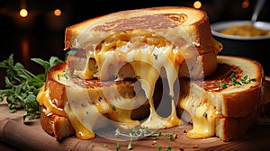 Hot Grilled Cheesy Sandwich For Beakfast Selective Focus Background