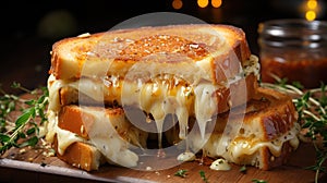 Hot Grilled Cheesy Sandwich For Beakfast Selective Focus Background