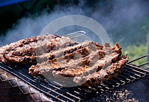 Hot grilled spare ribs from a summer BBQ