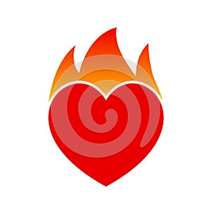 Hot heart icon, heart on fire - vector