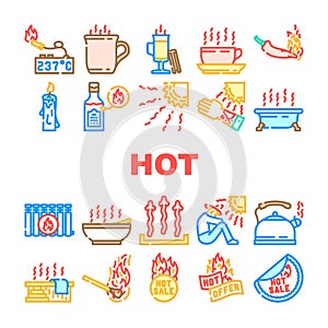 hot heat cold fire icons set vector
