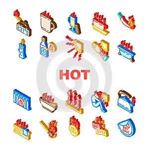 hot heat cold fire icons set vector