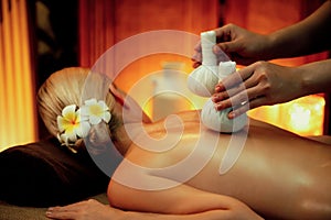 Hot herbal ball spa massage body treatment. Quiescent