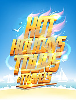 Hot holidays tours and travels design concept with sea resort and yachts