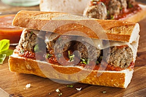 Hot and Homemade Spicy Meatball Sub Sandwich