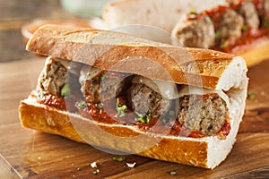 Hot and Homemade Spicy Meatball Sub Sandwich