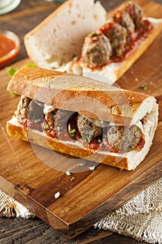 Hot and Homemade Spicy Meatball Sub Sandwich