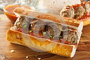 Hot and Homemade Spicy Meatball Sub Sandwich photo