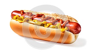 Hot Hot Dog isolated on white background, fast food concept, realistic design illustration, generative ai