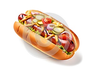 Hot Hot Dog isolated on white background, fast food concept, realistic design illustration, generative ai
