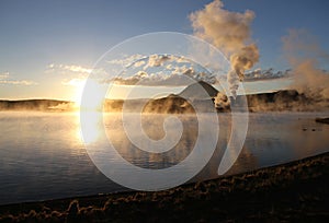 Hot icelandic lake with smoke