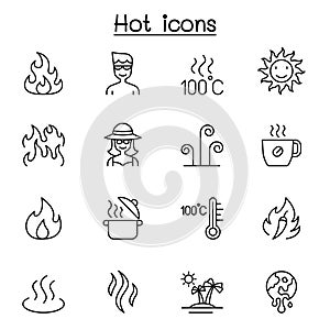Hot icon set in thin line style
