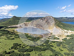 The Hot lake in caldera of Golovnin volcano on Kunashir Island, Kurils, Russia