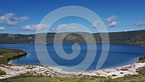 The Hot lake in caldera of Golovnin volcano on Kunashir Island, Kurils, Russia