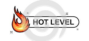 Hot level chili pepper. Fire label in flat style on white background. Vector illustration.