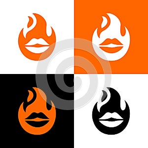 Hot lips icon, fire and mouth logo design - Vector