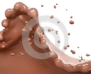Hot melted milk chocolate sauce or syrup, pouring chocolate wave or flow splash, cocoa drink or cream, abstract dessert background