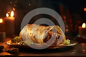 Hot mexican burrito. Illustration AI Generative