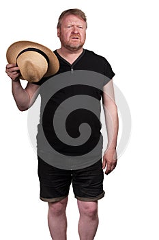 Hot middle aged man in straw hat