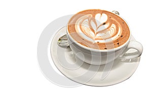 Hot Mocca Coffee with latte art in folwer shape photo