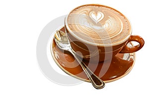 Hot Mocca Coffee with latte art in heart shape photo