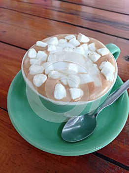 Hot moccachino with torched marshmallow topping