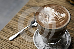 Hot mocha on wooden table