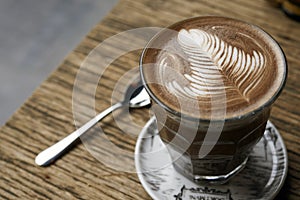 Hot mocha on wooden table photo