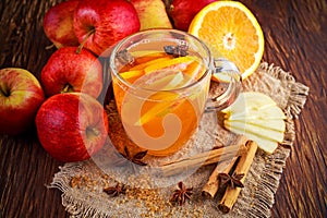 Hot Mulled apple cider with cinnamon, cloves, anise and Orange