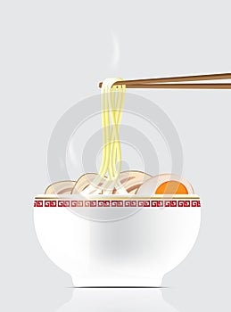 Hot Noodle with Meat and Chopstick Background Illustration