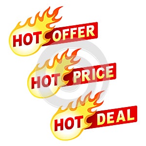 Hot offer, price and deal flame sticker badges