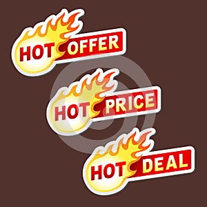 Hot offer, price and deal flame vector sticker