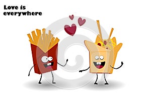 Hot og and french fries. Friends forever. Fast food characters. Fast Food Day. Street food